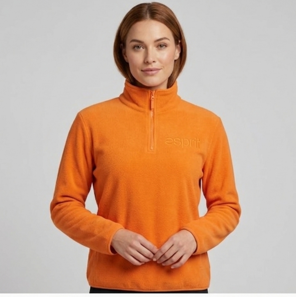 Vintage 90s Esprit Orange 1/4 Zip Logo Pullover Fleece Jacket